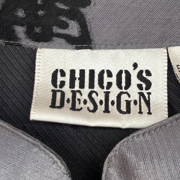 CHICO'S DESIGN Tunic 3 XL/16 Floral Jacquard Jacket Mandarin Button Front Gray - Picture 8 of 16